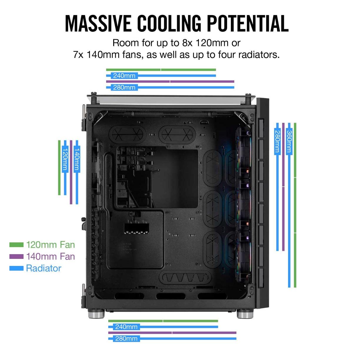 Corsair Crystal Series 680X RGB - Caja de PC, Vidrio Templado ATX Smart Gaming Case con alto flujo de aire, Iluminación RGB LED, Negro