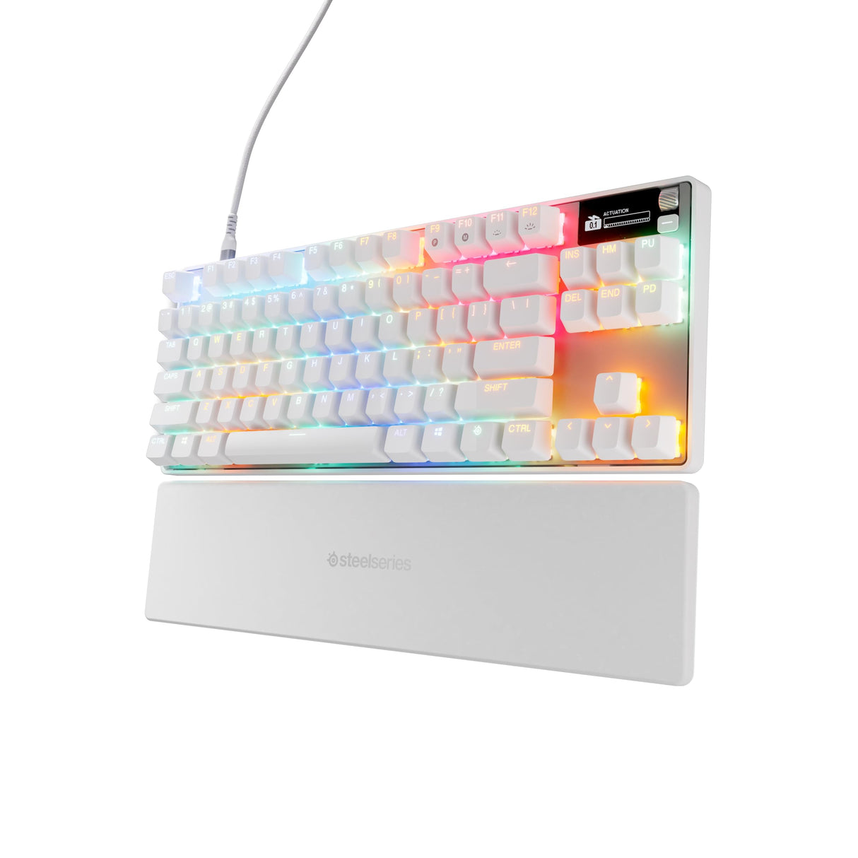 SteelSeries Apex Pro TKL Gen 3 Blanco - Teclado Mecanico Gaming - HyperMagnetic Interruptores OmniPoint 3.0 - Accionamiento Ajustable - Rapid Trigger - Preajustes - Rapid Tap - RGB - OLED - US QWERTY