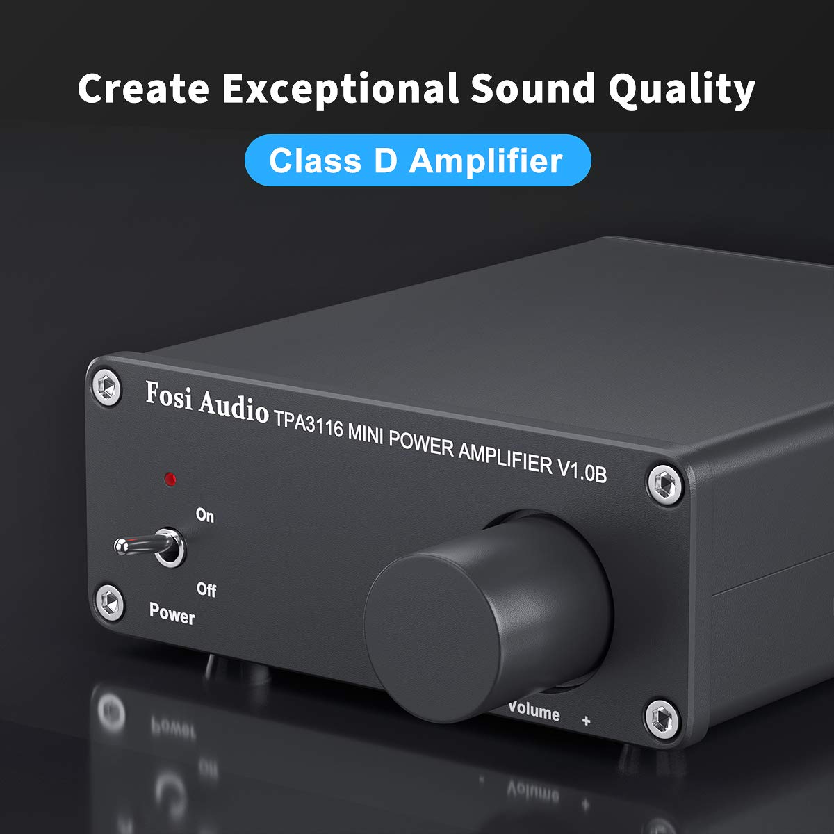 Fosi Audio V1.0B Altavoz Amplificador Estéreo 50W x 2, Amplificador de Audio de 2 Canales Mini HiFi Clase D Integrado TPA3116 con Fuente de Alimentación de 19V, 4.74A