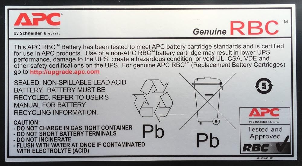 APC – Schneider Electric RBC116 116 Cartucho de Batería de Sustitución , 41.9cm x 8.9cm x 16.5cm, Negro