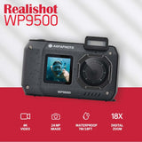 AgfaPhoto Realishot WP9500 - Cámara Digital Impermeable, Resistente al Agua 7m, 24 MP, Zoom Digital, Vídeo 4K, Doble Pantalla 2.9”/1.4”, Negro