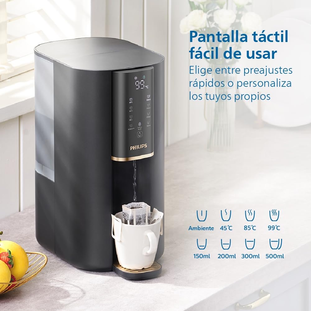 Philips Water Dispensador de agua por ósmosis inversa ADD6901HBK01/10 con sistema UV-C, elimina hasta 110 sustancias, calentamiento instantáneo, vida útil del filtro 1 año