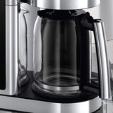 Russell Hobbs Cafetera de Goteo Elegance - Diseño de Cristal, Capacidad de 1,25L, Soporte de Filtro Extraíble, Tecnología Rociado Avanzada, Programable, Función Autolimpieza, Plata y Negro - 23370-56
