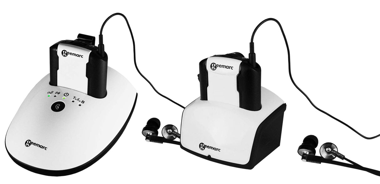 Geemarc CL7350 Opti Clip Duo - Auriculares Estetoscópicos Amplificados para TV con Conector Óptico - Pueden Utilizarse como Amplificador de Escucha Que Amplifica el Sonido Ambiente - Versión ES