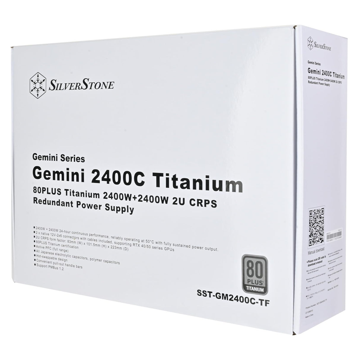 SilverStone Gemini 2400C Titanium, Fuente de alimentación redundante 80PLUS Titanium 2400W+2400W 2U CRPS, SST-GM2400C-TF
