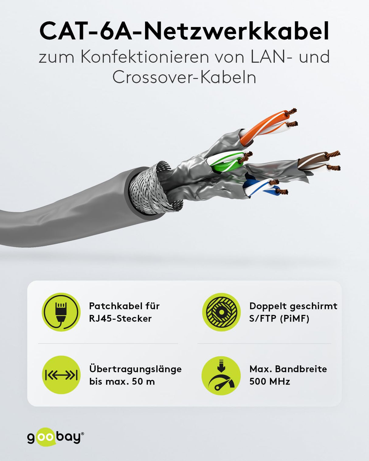 Goobay 96095 Cable de red CAT 6 A cable de instalación 305m CAT 6A cable de conexión S/FTP cable Ethernet sin halógenos sin enchufe Cable LAN gris 350 metros