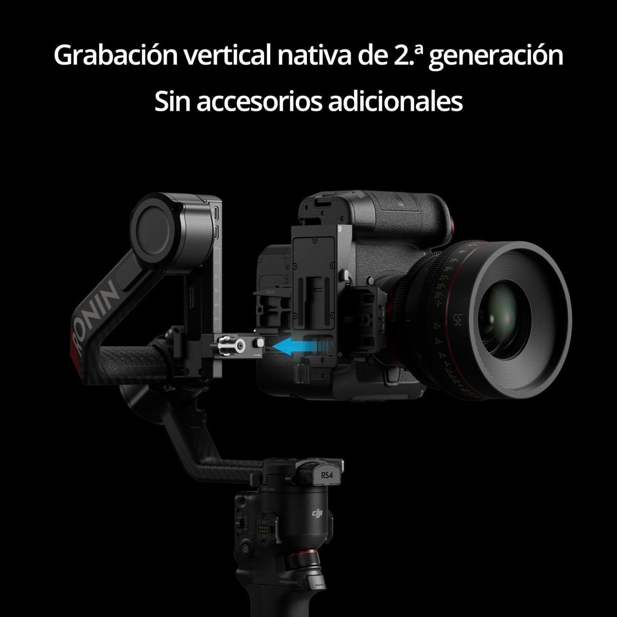 Pack dji RS 4 Pro, estabilizador en 3 Ejes para cámaras DSLR y de Cine Canon/Sony/Panasonic/Nikon/Fujifilm, con grabación Vertical nativa, Carga útil de 4.5 kg, transmisor de Imagen y Motor Focus Pro