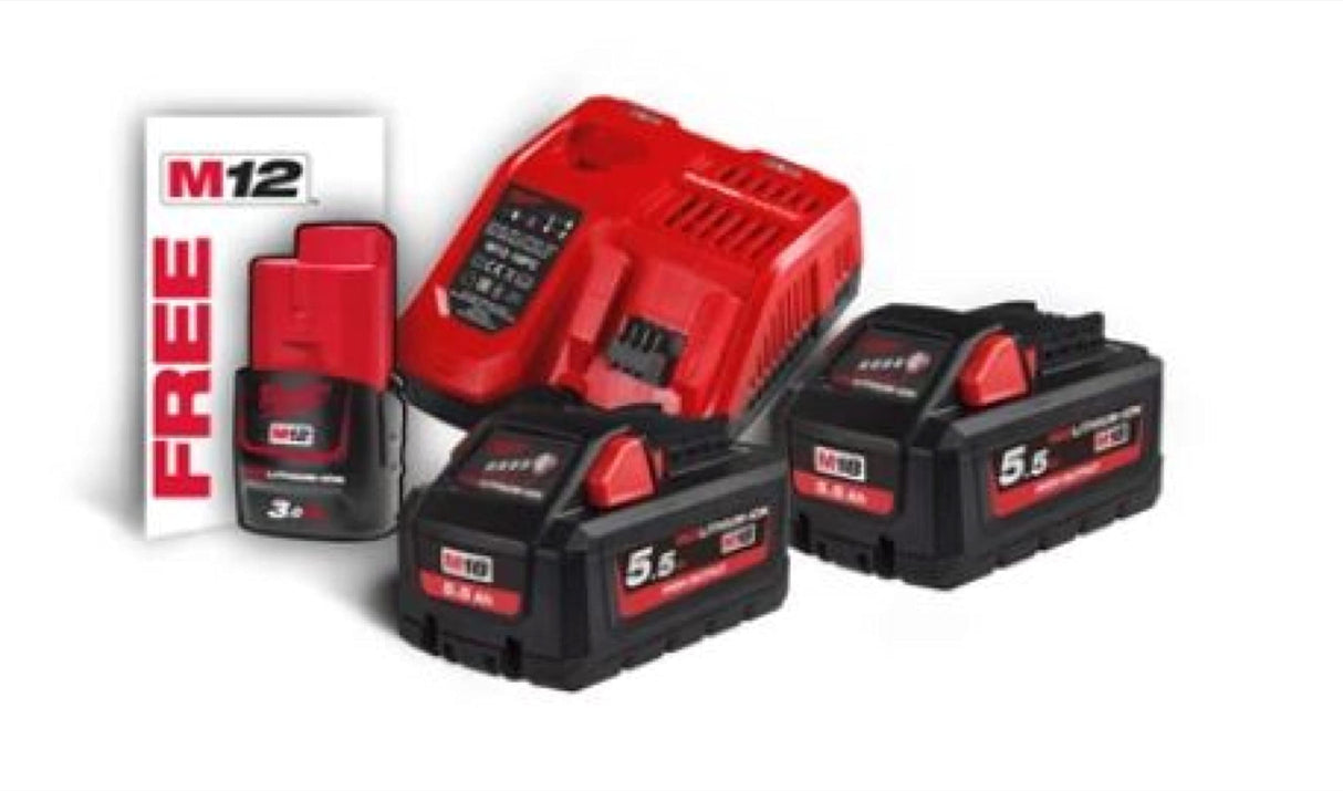 Milwaukee - Lote de 2 baterías de 5,5 Ah M18 HB5.5 – Cargador M12-18