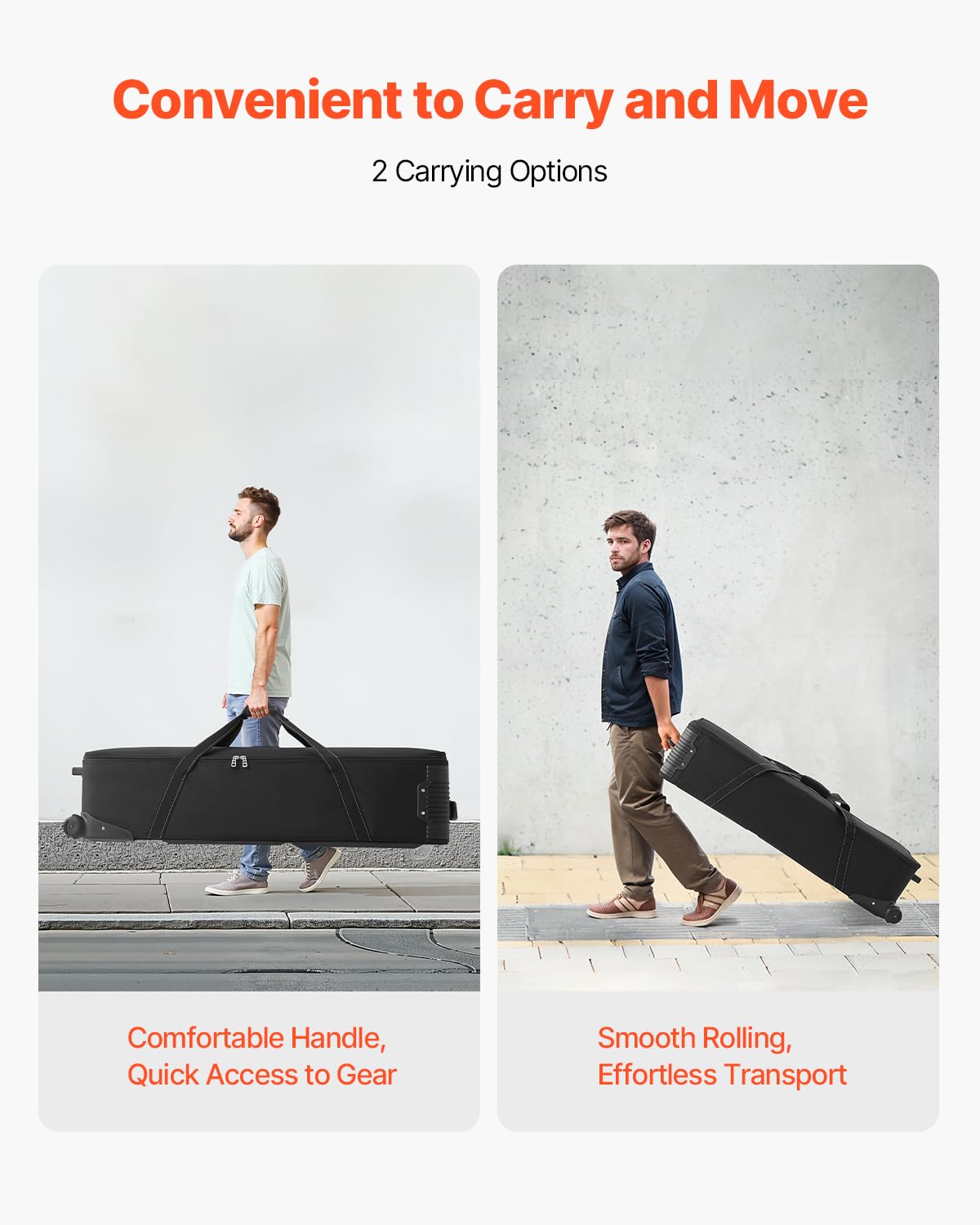 VEVOR Estuche con Ruedas para Equipo de Estudio 118 x 37 x 30 cm, Bolsa con Ruedas para Cámara, Correas, Asa Acolchada en el Compartimento para Soportes de Iluminación, Trípodes y Telescopios, Negro