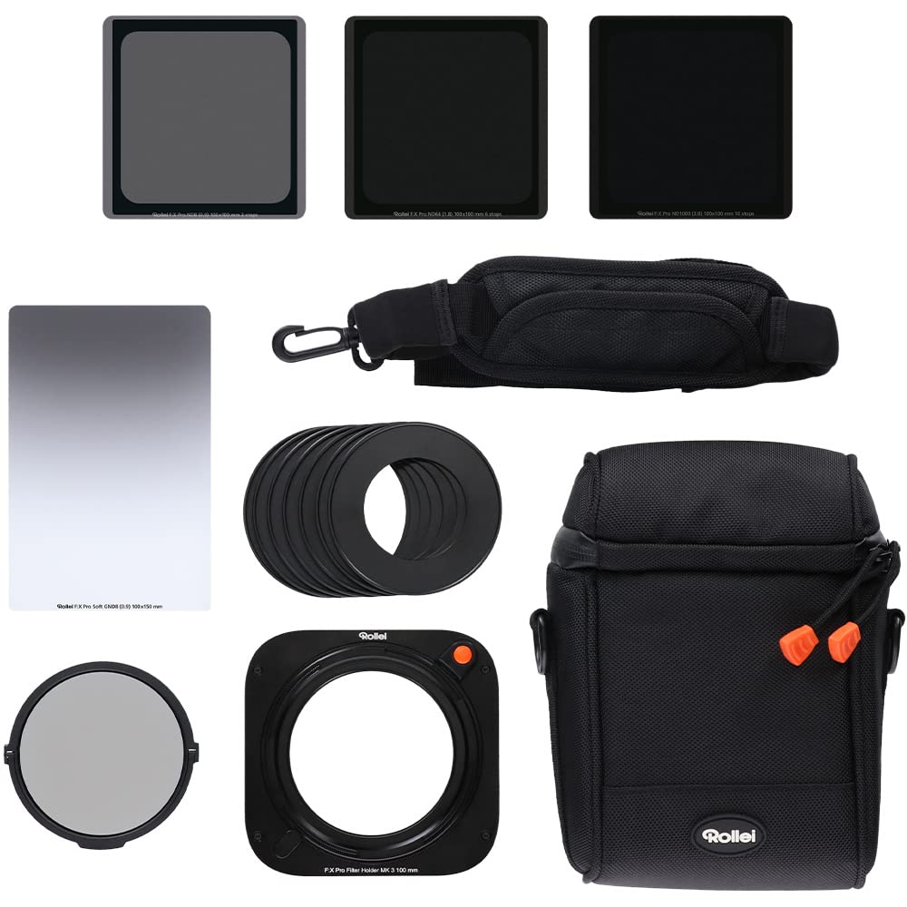 Rollei Portafiltros Master-Set MK 3. Soporte Rectangular para Filtro con Filtro CPL magnético, Anillos adaptadores de 52 a 82 mm, Soft GND8, ND8, ND64, ND1000