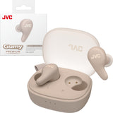 JVC Gumy Premium Auriculares Bluetooth True Wireless con Cancelación de Ruido, Bluetooth 5.4, Modo Ambiente, Baja Latencia, 26h batería, Estuche Translúcido USB-C, Marrón Mocha - HA-A23T-T
