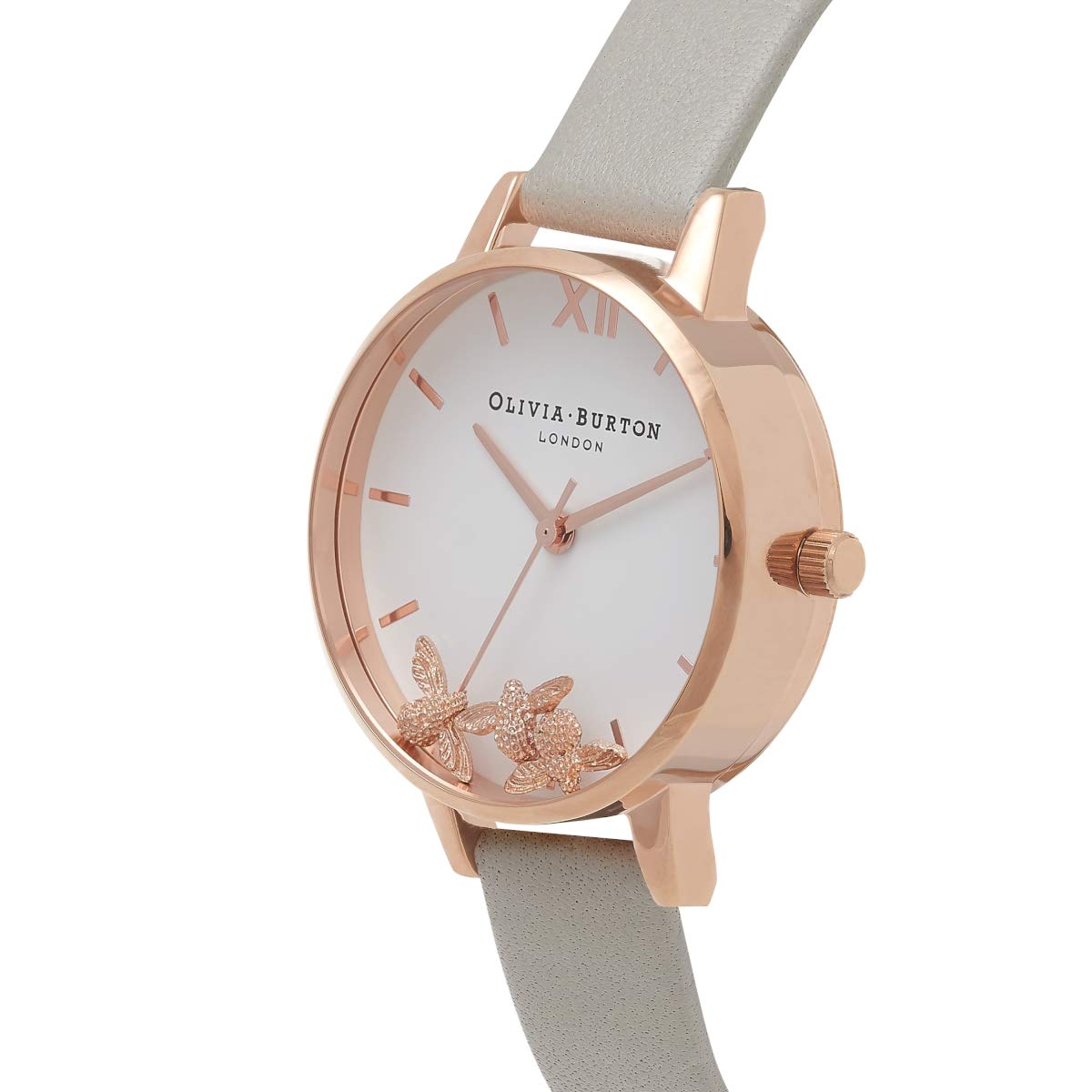 Olivia Burton Reloj Analógico de Cuarzo para Mujer con Correa en Piel Gris - OB16CH03