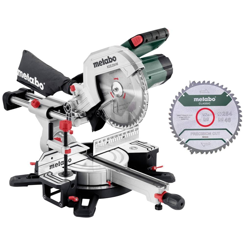 Metabo KGS 254 M - Sierra ingletadora tronzadora con precisión LED, 254 mm, hoja de carburo extra, función de tracción, cable 2 m