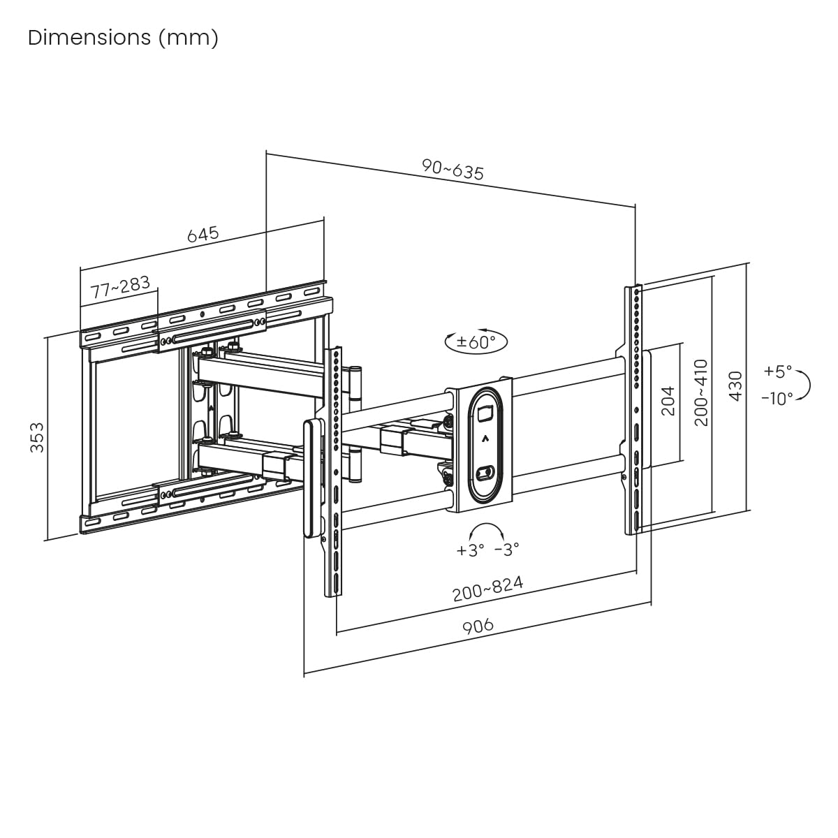 my wall Soporte de Pared Giratorio para TV de hasta 100 Pulgadas – HP43L – Soporte de TV orientable para 43 – 100 Pulgadas (109-254 cm), soporta hasta 80 kg, inclinable y Giratorio, Distancia a la