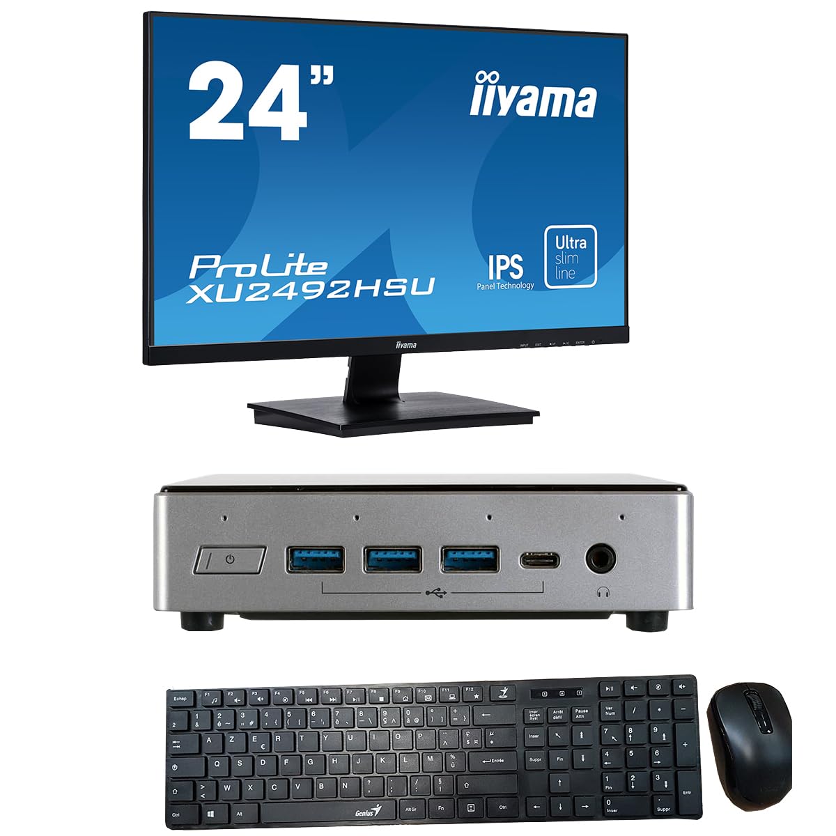 YNISEK - Mini PC i7-10510U 16GB 1TB M.2 SSD + Pantalla 24P + Teclado + ratón, sin OS