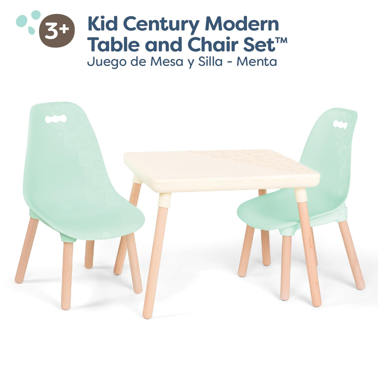 B. Spaces by Battat - Juego de Muebles Infantiles - 1 Mesa y 2 Sillas Infantiles con Patas de Madera Natural (Marfil y Madera Natural)