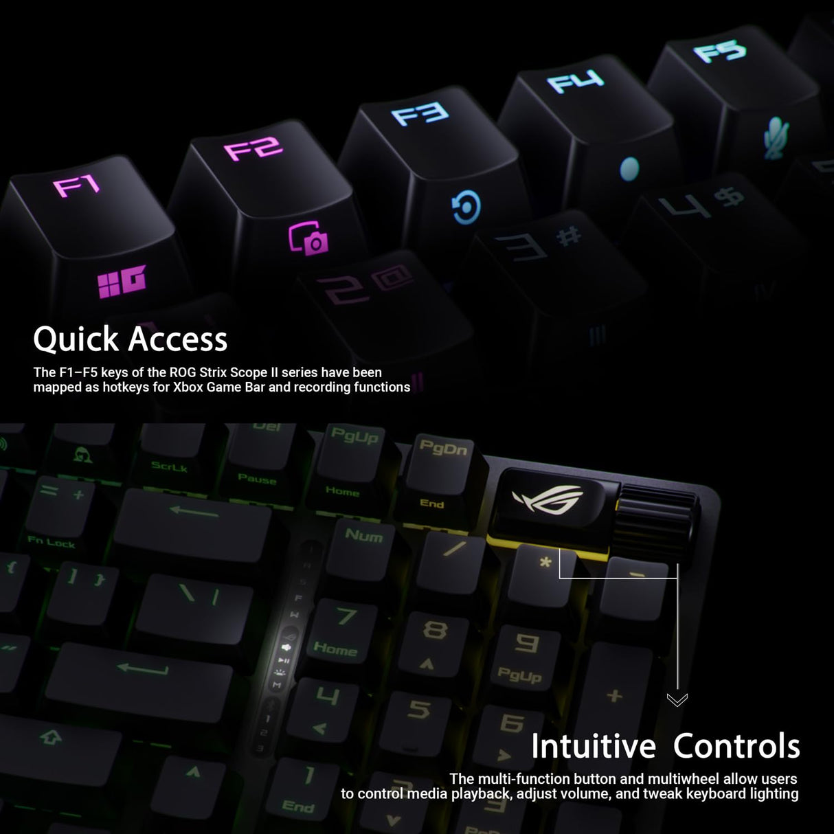 ASUS ROG Strix Scope II 96 - Teclado Gaming inalámbrico (Accesos rápidos, Control multifunción, interruptores ROG NX Intercambiable, Teclas doubleshot, 3 ángulos de inclinación), QWERTY español