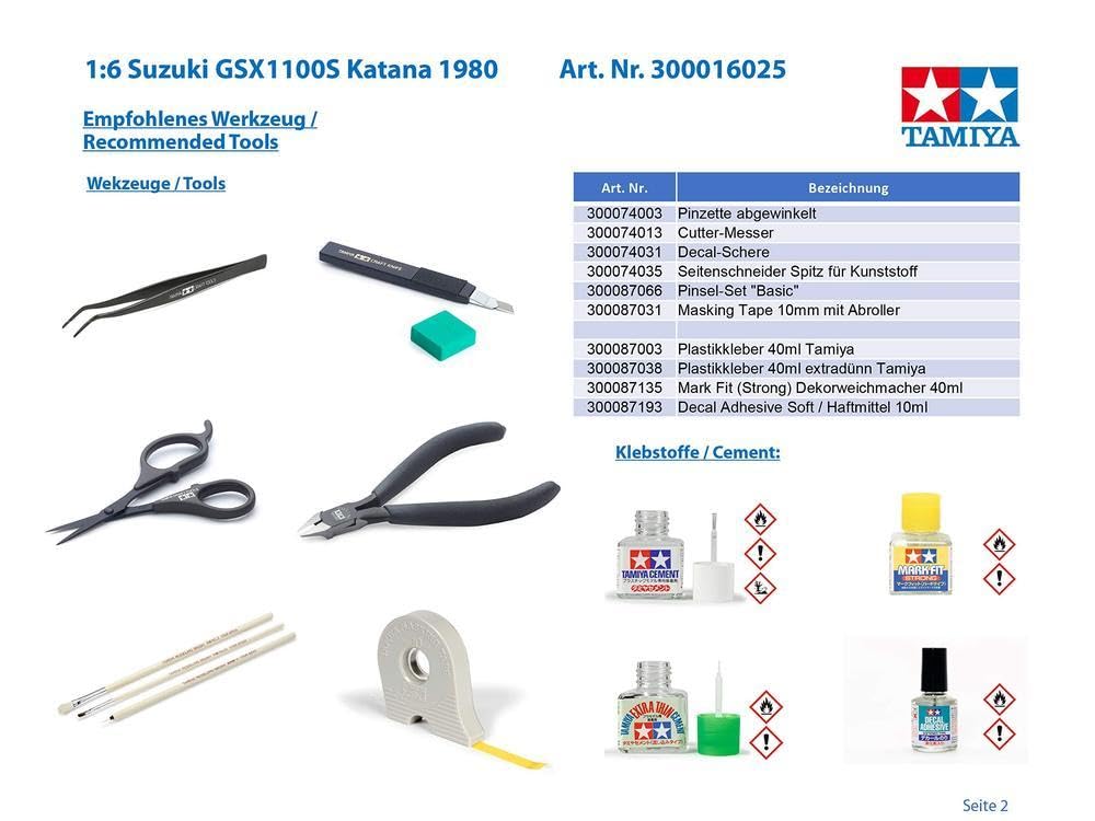 Tamiya 16025 - Motocicleta Suzuki GSX1100S Katana 1980, a escala 1:6, Multicolor, 1 Pieza