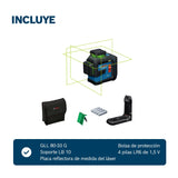 Bosch Professional Nivel láser GLL 80-33 G (soporte LB 10, láser verde, alcance de hasta 30 metros, doble fuente de alimentación, 4 pilas LR6 de 1,5 V, bolsa protectora)