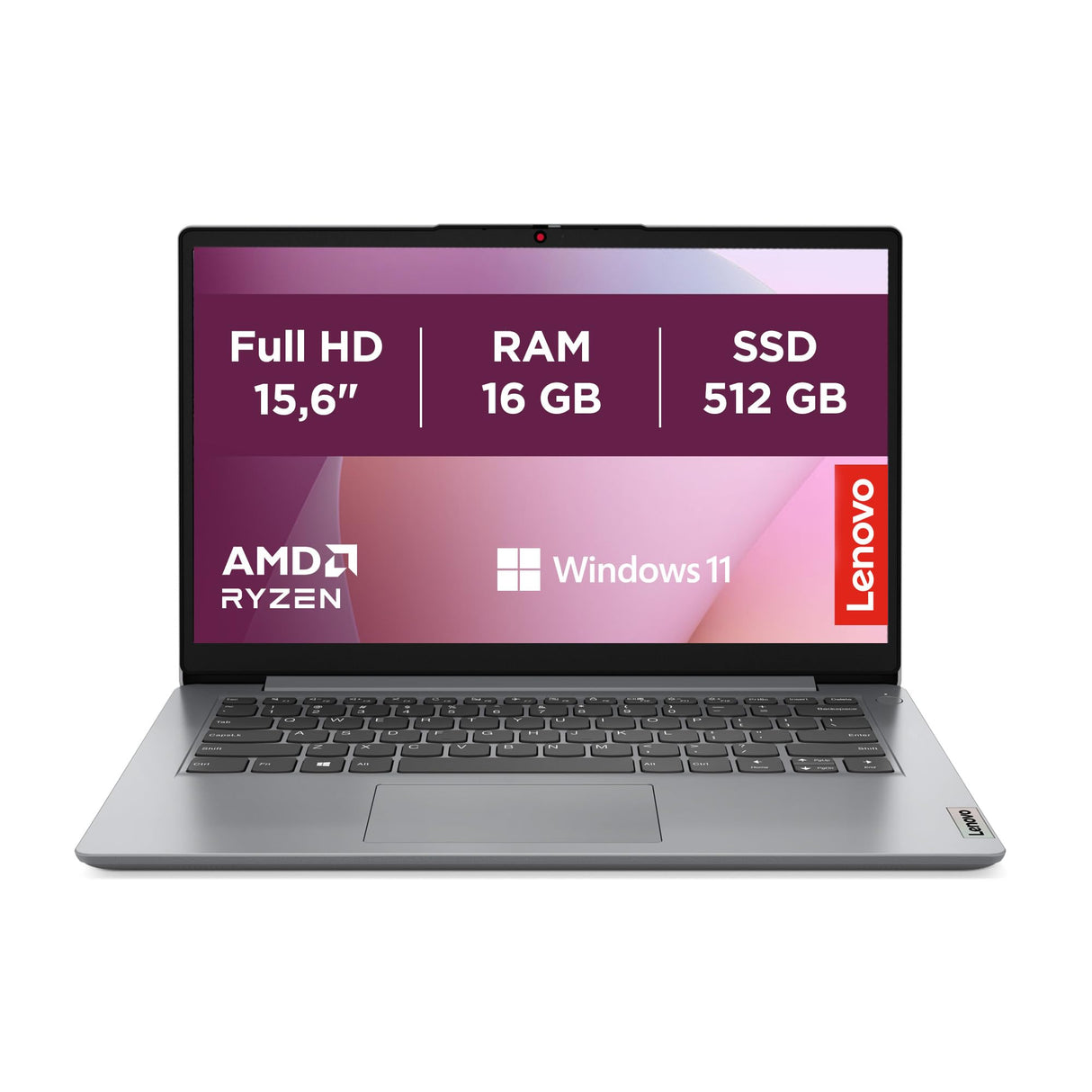 Lenovo IdeaPad 1 Gen 7 - Ordenador Portátil 15.6" FHD (AMD Ryzen 5 7520U, 16 GB RAM, 512 GB SSD, AMD Radeon 610M Graphics, Wi-Fi 6, Windows 11 Home) Teclado QWERTY Español - Gris Nube