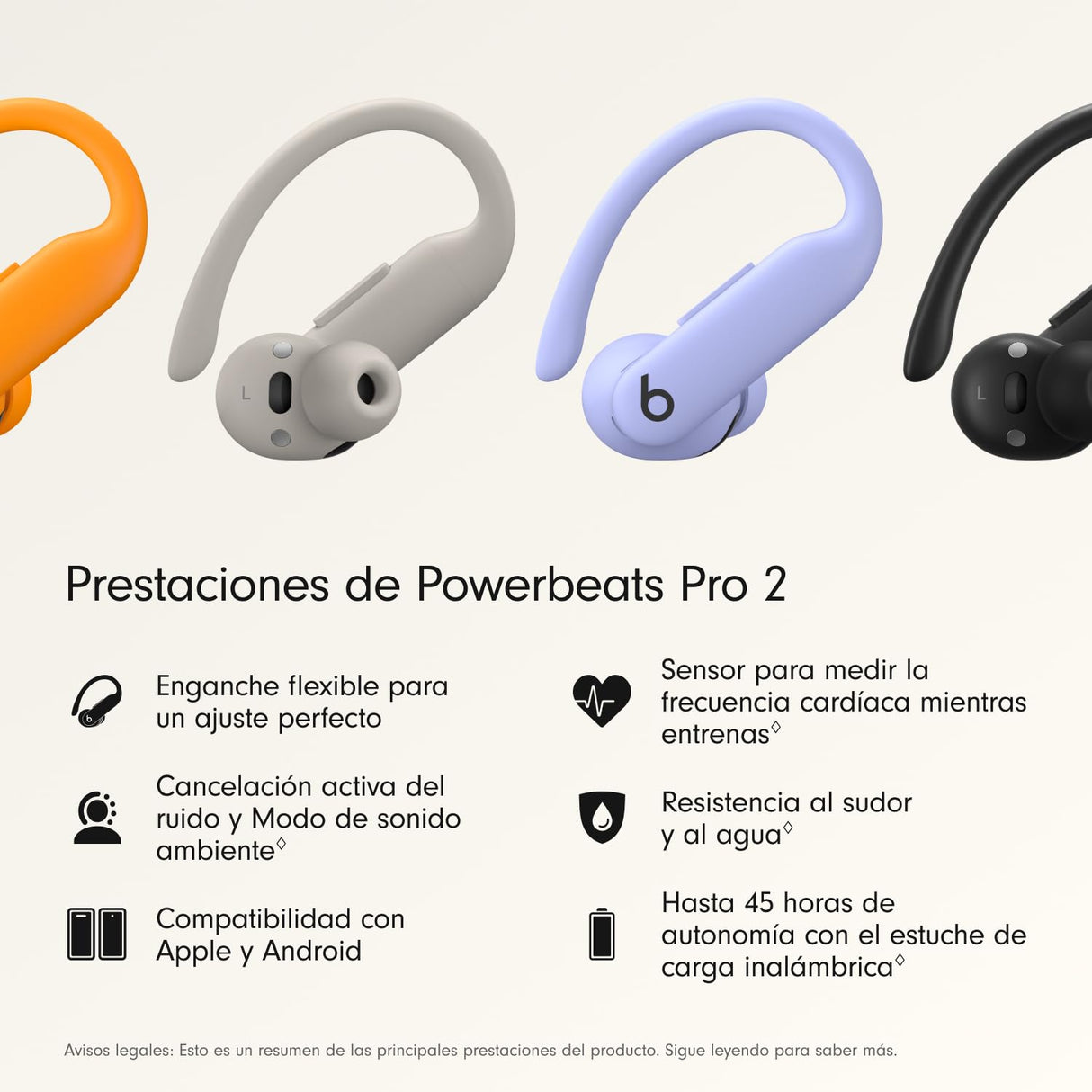 Beats Powerbeats Pro 2 Auriculares Bluetooth inalámbricos- Cancelación Activa del Ruido, clasificación IPX4, hasta 45H con Estuche de Carga, Funciona con Apple y Android - Púrpura Intenso