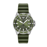 Emporio Armani Reloj Hombre, Movimiento de Cuarzo a Tres Agujas con Fecha y Caja de 42mm con Correa de Silicona, Verde Oliva