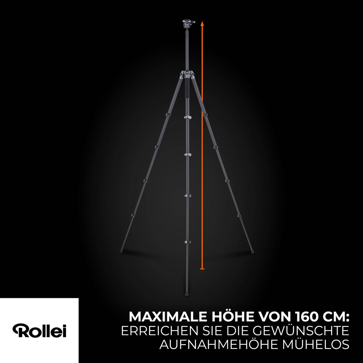 Rollei Easy Traveler - Trípode de Carbono (Capacidad de Carga de 5 kg, Altura de 160 cm, Ultraligero, Compacto, función de Bloqueo)