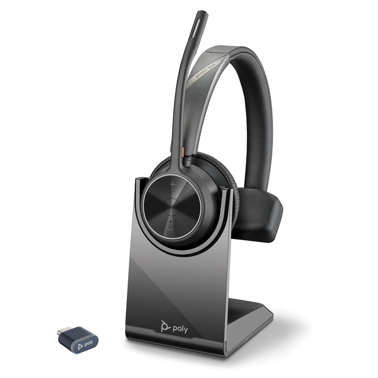 Auricular inalámbrico y soporte de carga Poly Voyager 4310 UC - Auricular Bluetooth monoaural con micrófono de brazo con cancelación de ruido - Conéctalo a PC/Mac/dispositivo móvil