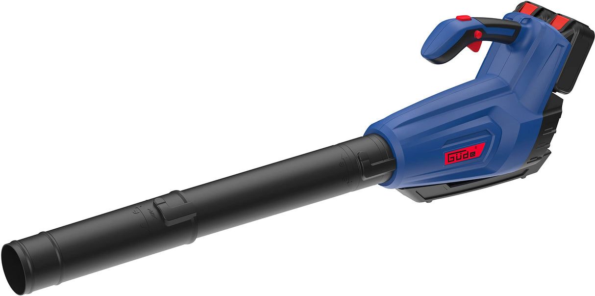 Güde Soplador de Hojas con batería LB 36-302-30 (36 V, Velocidad de soplado 160 km/h, 800 m³/h, botón Turbo, Correa para el Hombro, Tubo de soplado extraíble, Incluye 2 baterías de 18 V de 3,0 Ah y