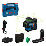 Nivel láser GLL 12V-100-33 CG de Bosch Professional (3 láseres verdes de 360°, 100 m de alcance (radio) con receptor, IP 65, Levelling Remote, LB 10, DK 20, GBA 12V 2.0Ah, GAL 12V-40, funda, L-Boxx)