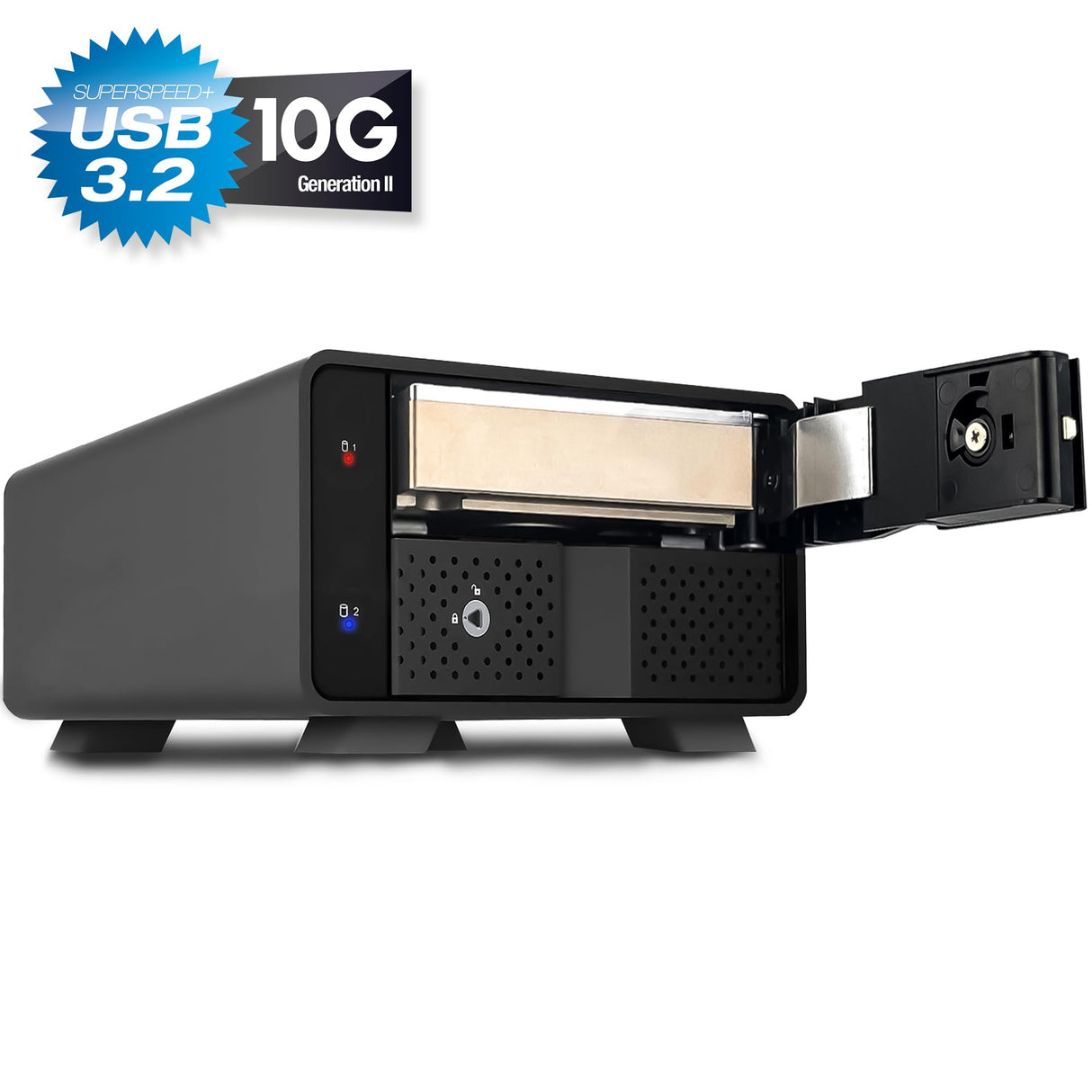 FANTEC 2-Fold USB 3.2 Gen2 10G Raid Hard Disk Docking Station for 2X SATA 3.5/2.5 Inch HDDs, Transfer Rates up to 10Gbit/Sec, no Tools Required, Lockable, 2X USB Cable. Aluminum Enclosure Black