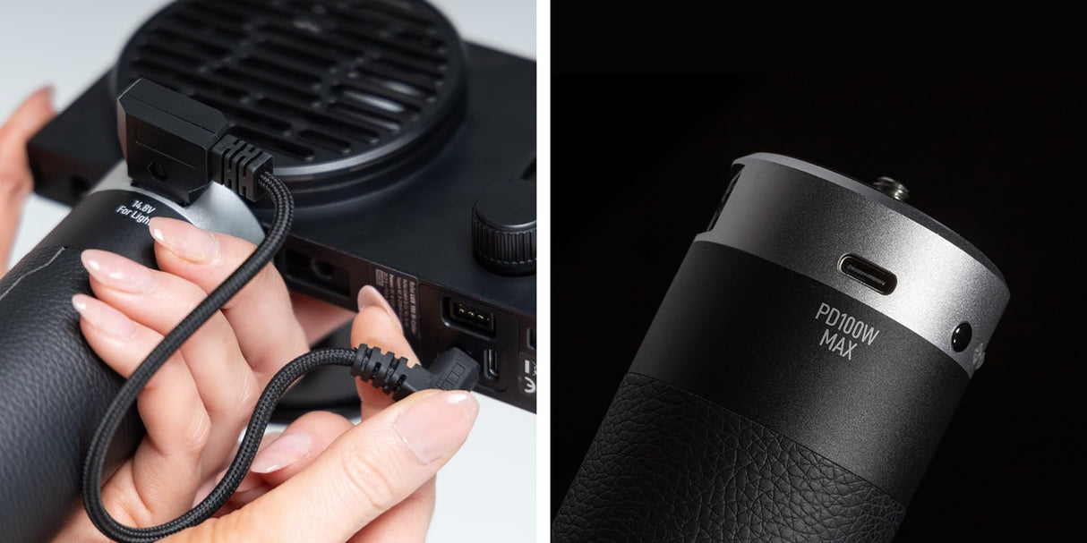 Rollei Empuñadura de batería | 99 Wh | para la serie LUX | Compatible con luces Rollei LUX | Potente batería de 99 Wh | Conectores D-Tap & USB-C | Apto para viajes en avión | Empuñadura de energía con