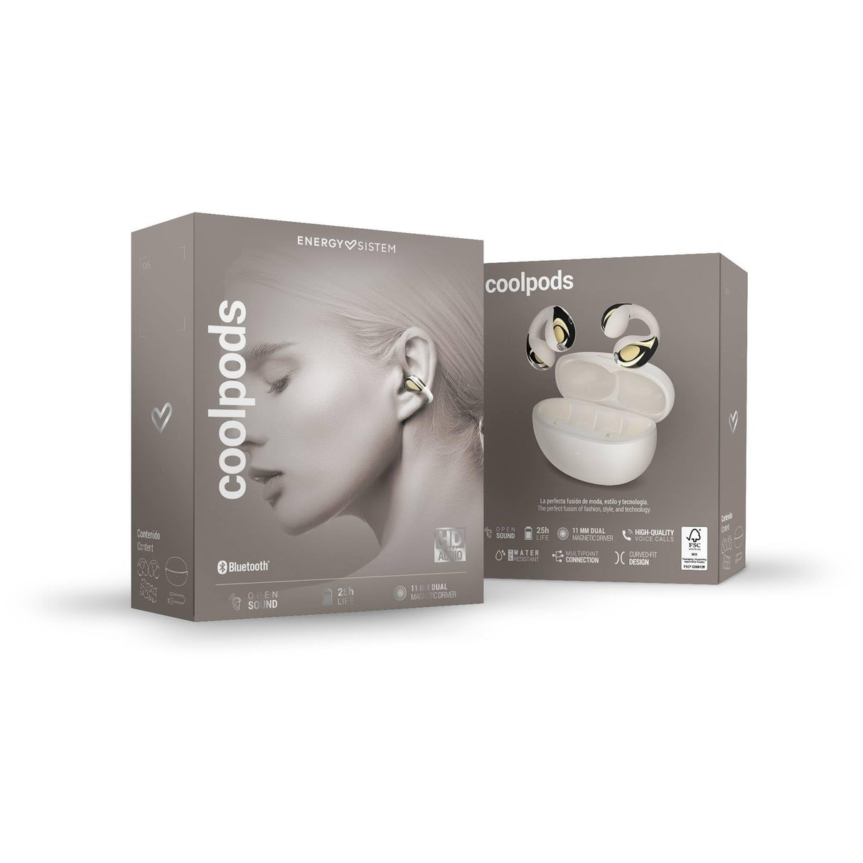 Energy Sistem Coolpods - Auriculares Bluetooth inalámbricos Open Sound - 25H batería, cancelación de Ruido en Llamadas, IPX4 Resistentes al Agua, cómodos y Flexibles