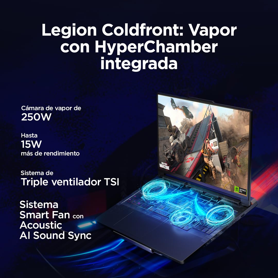 Lenovo Legion Pro 7 Gen 10 - Portátil Gaming IA, 16" WQXGA OLED (Intel Core Ultra 9 275HX, NVIDIA GeForce RTX 5080, 240 Hz, 64 GB RAM, 1TB SSD, Wi-Fi 7, Sin Sistema Operativo) Teclado RGB - Negro