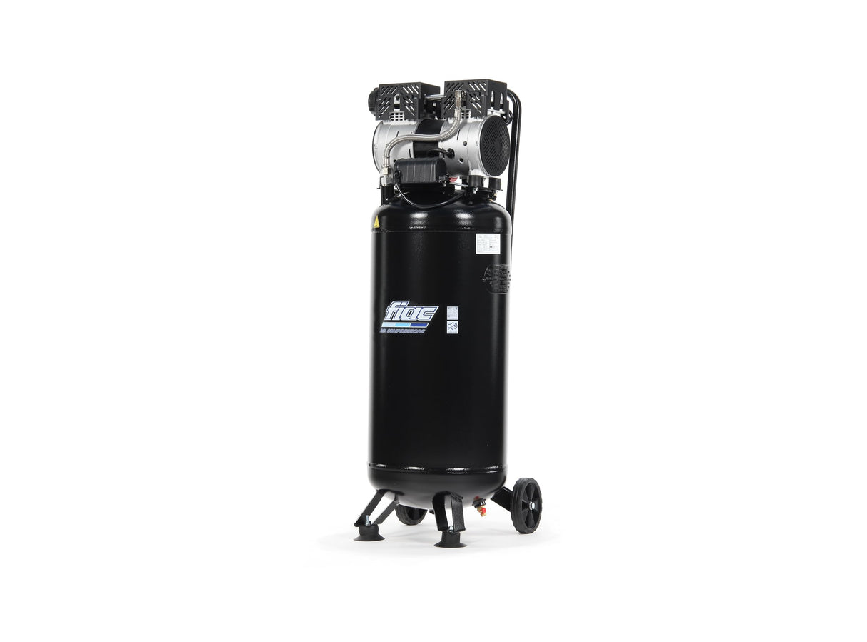 FIAC Compresor de Aire Vertical Silencioso SUPERSILENT 50V, Sin Aceite, Presión Máxima 8 Bar, 1 Hp, Depósito 50 Litros, Nivel sonoro 58 dB LpA