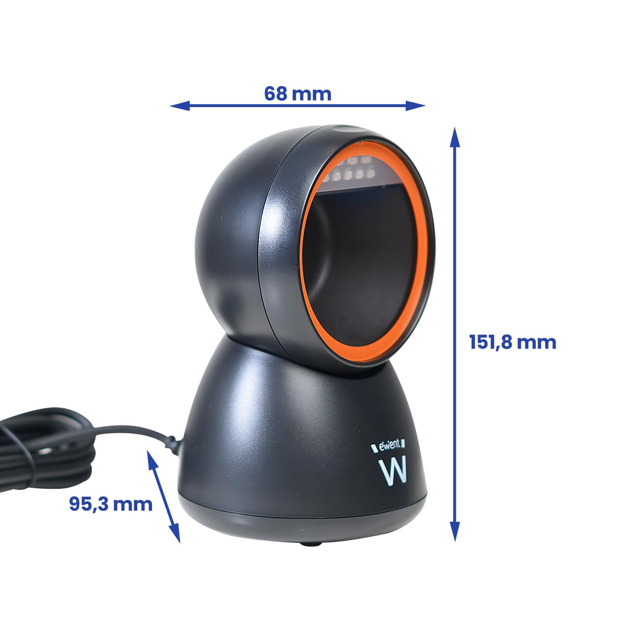 Ewent EW3450 Lector de códigos de Barras QR 1D 2D omnidireccional con Cable USB, Manos Libres, escaneo automático con detección de imágenes. Comercios, almacenes, supermecados.etc
