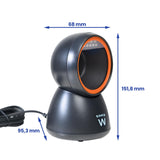 Ewent EW3450 Lector de códigos de Barras QR 1D 2D omnidireccional con Cable USB, Manos Libres, escaneo automático con detección de imágenes. Comercios, almacenes, supermecados.etc