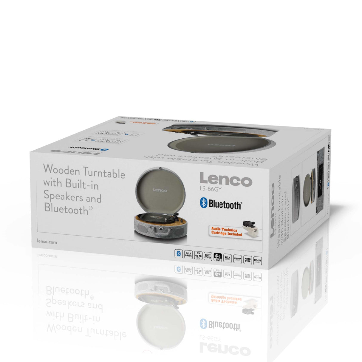 Lenco Tocadiscos LS-66 - Recepción y transmisión Bluetooth®, 2 altavoces integrados, extractor magnético AT3600, transmisión por correa, parada automática, 33/45 rpm, conector RCA, carcasa de madera,