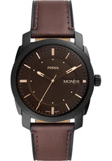 Fossil Reloj para hombre Machine, movimiento de cuarzo, caja de 42 mm de acero inoxidable negro con correa de piel Pro-Planet, FS5901