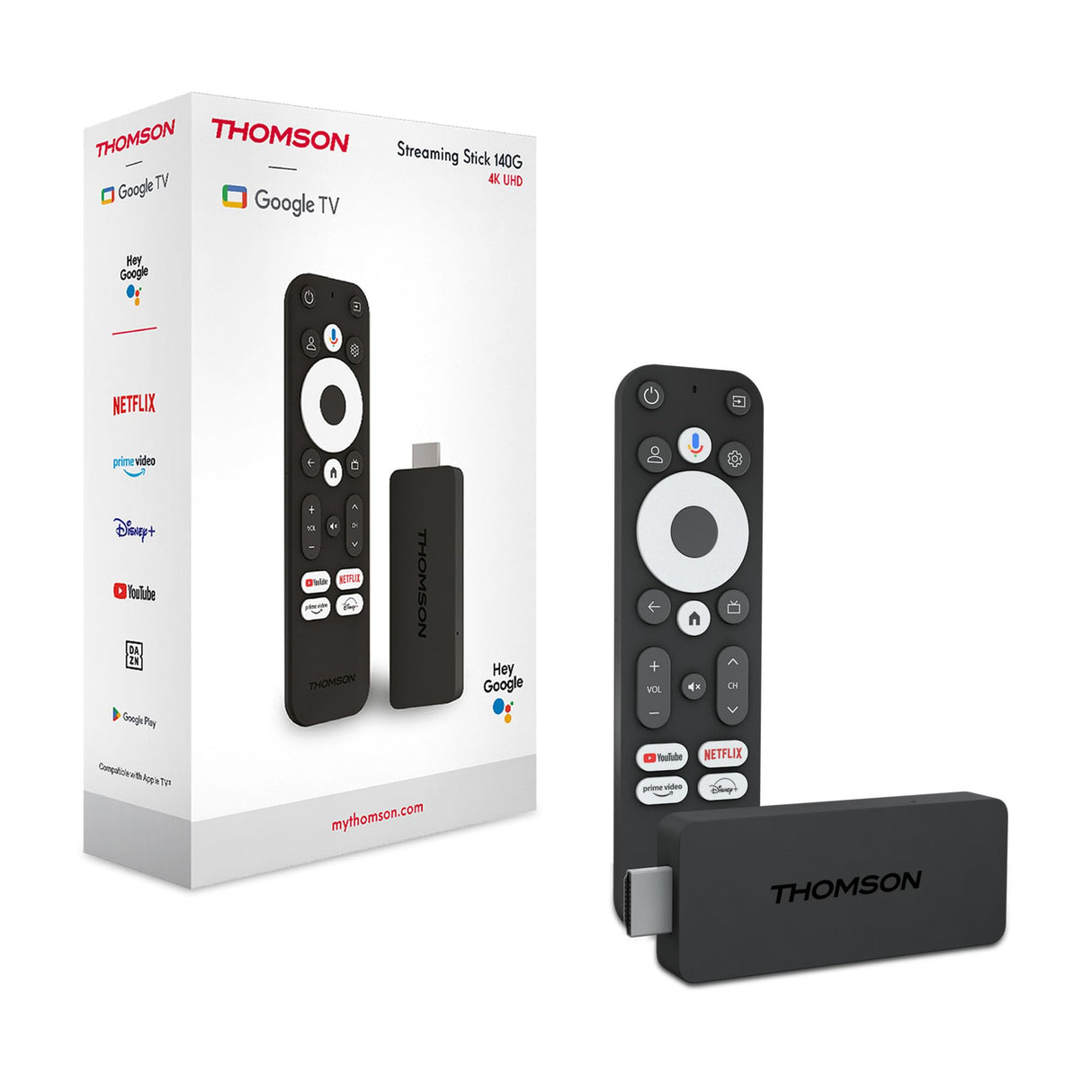 Thomson Streaming Stick 140, 4K UHD, Google TV, Google Voice Control,WiFi, Googlecast Built-in