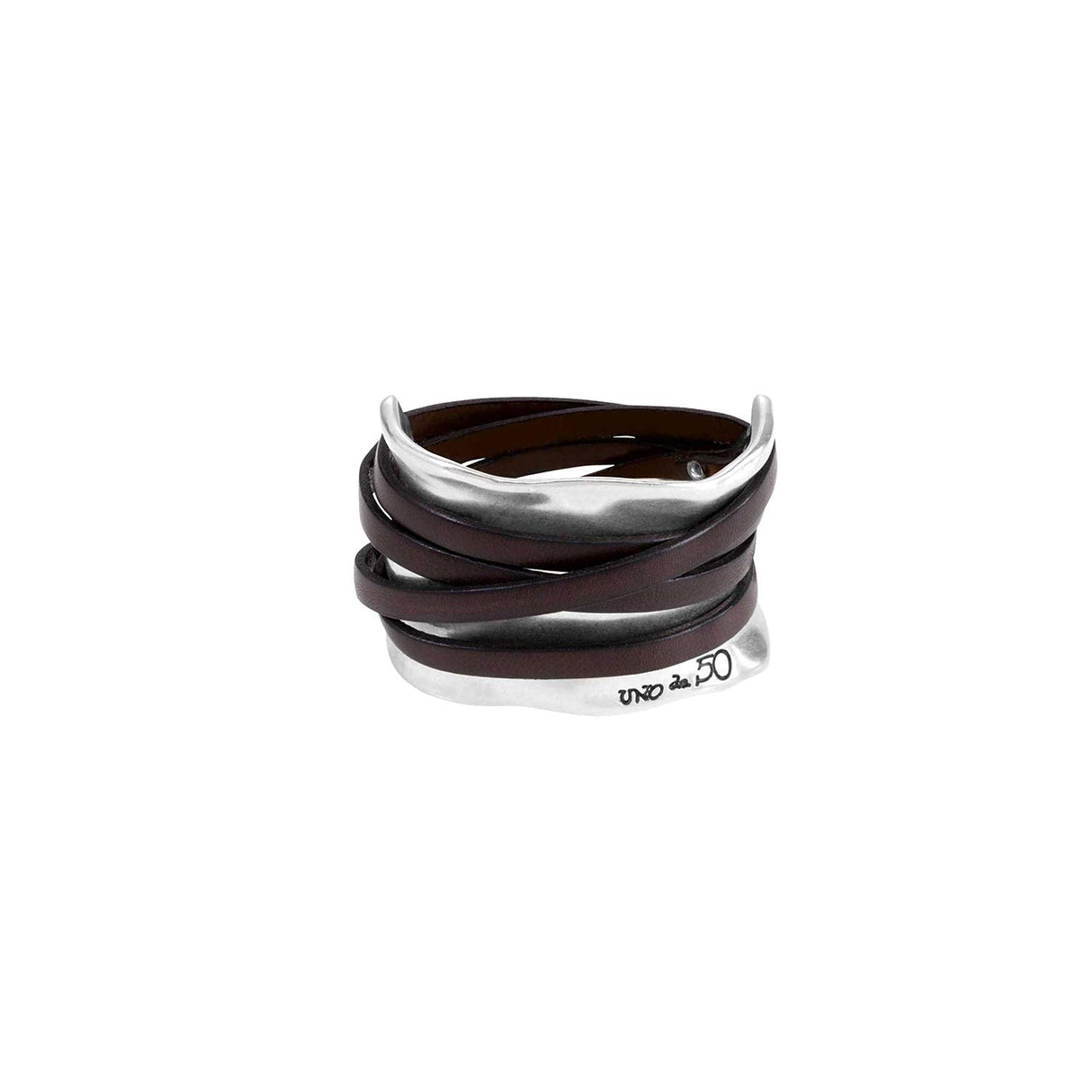Uno de 50 Pulsera De Cuero Y De Aleación Característica De Uno de 50 Bañada En Plata De Ley