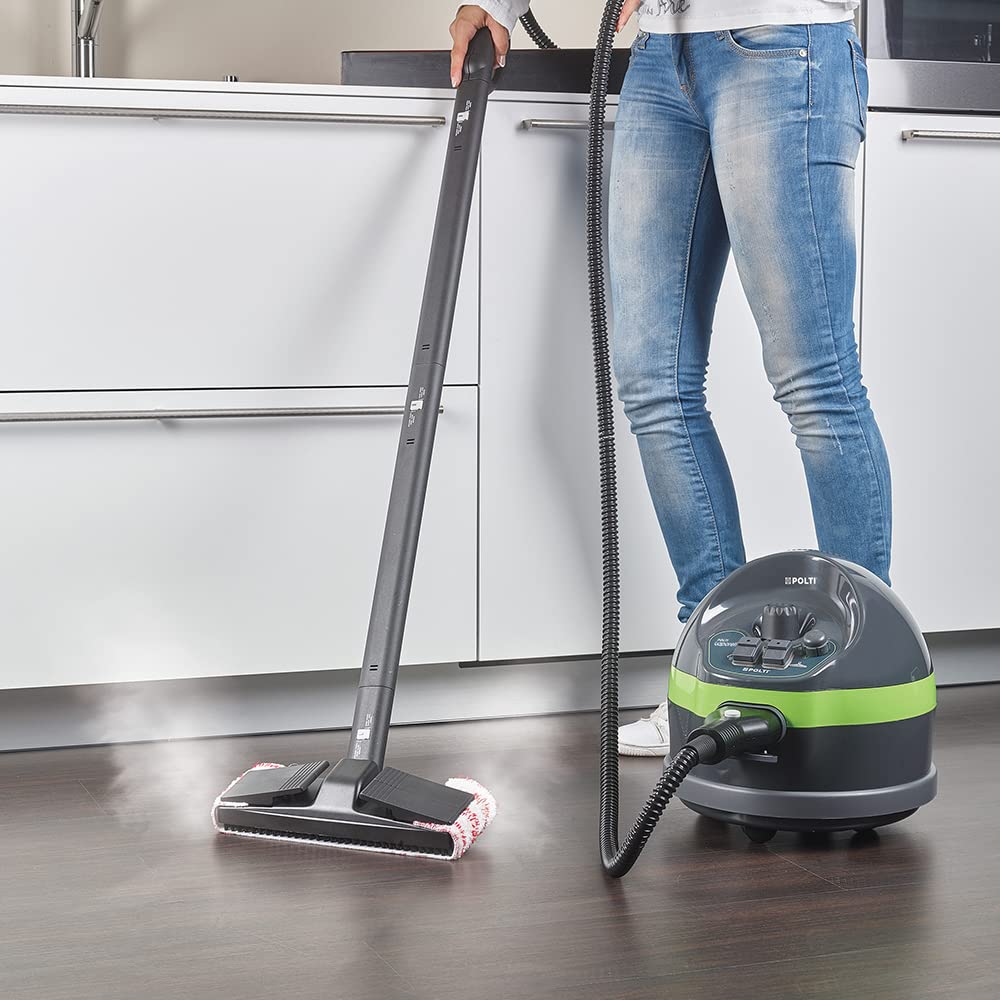 Polti Vaporetto Classic 65, Limpiador a Vapor con Caldera de Alta Presión hasta 4 bar, Potencia 1500 W, Tapón de Seguridad, Capacidad 1,3 L, Made in Italy, 7 Accesorios Incluidos, Gris y Verde
