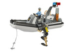 bruder 02507 - RAM 2500 Polizei Pick-up, módulo de luz y sonido, remolque con bote, 2 figuras - 1:16 Vehículo de emergencia, servicio de rescate, policía, buzo, bworld, Toys