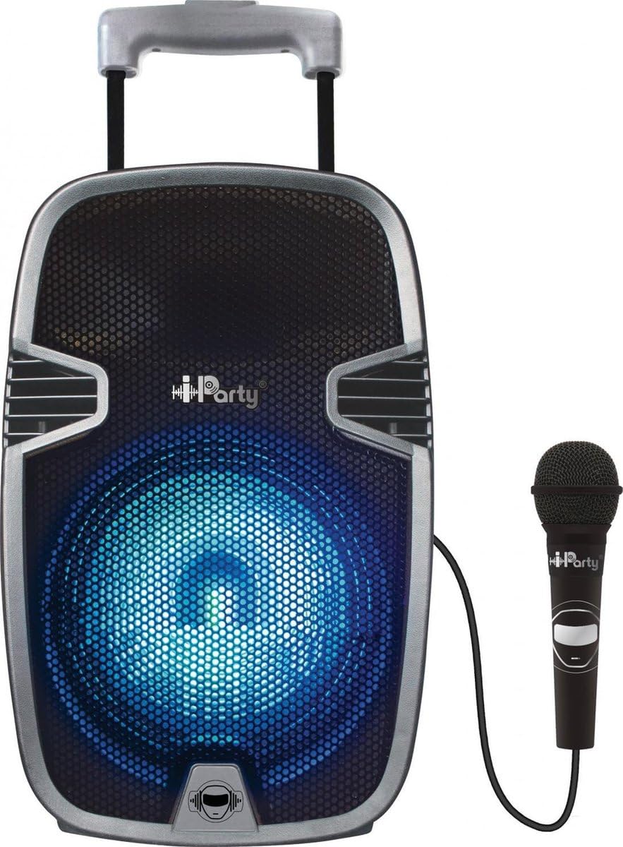 LEXIBOOK, iParty, Altavoz Karaoke Bluetooth, con Efectos de luz y micrófono incluidos, batería Recargable, Negro/Plateado, K8250