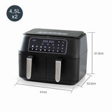 Lacor - 69508 - Freidora Sin Aceite DuploAir, Air Fryer con Pantalla Táctil, Doble Cestillo, Incluye Recetario, 11 programas, Función Deshidratado, Antiadherente ECO, Gran Capacidad 9L, 2400 W