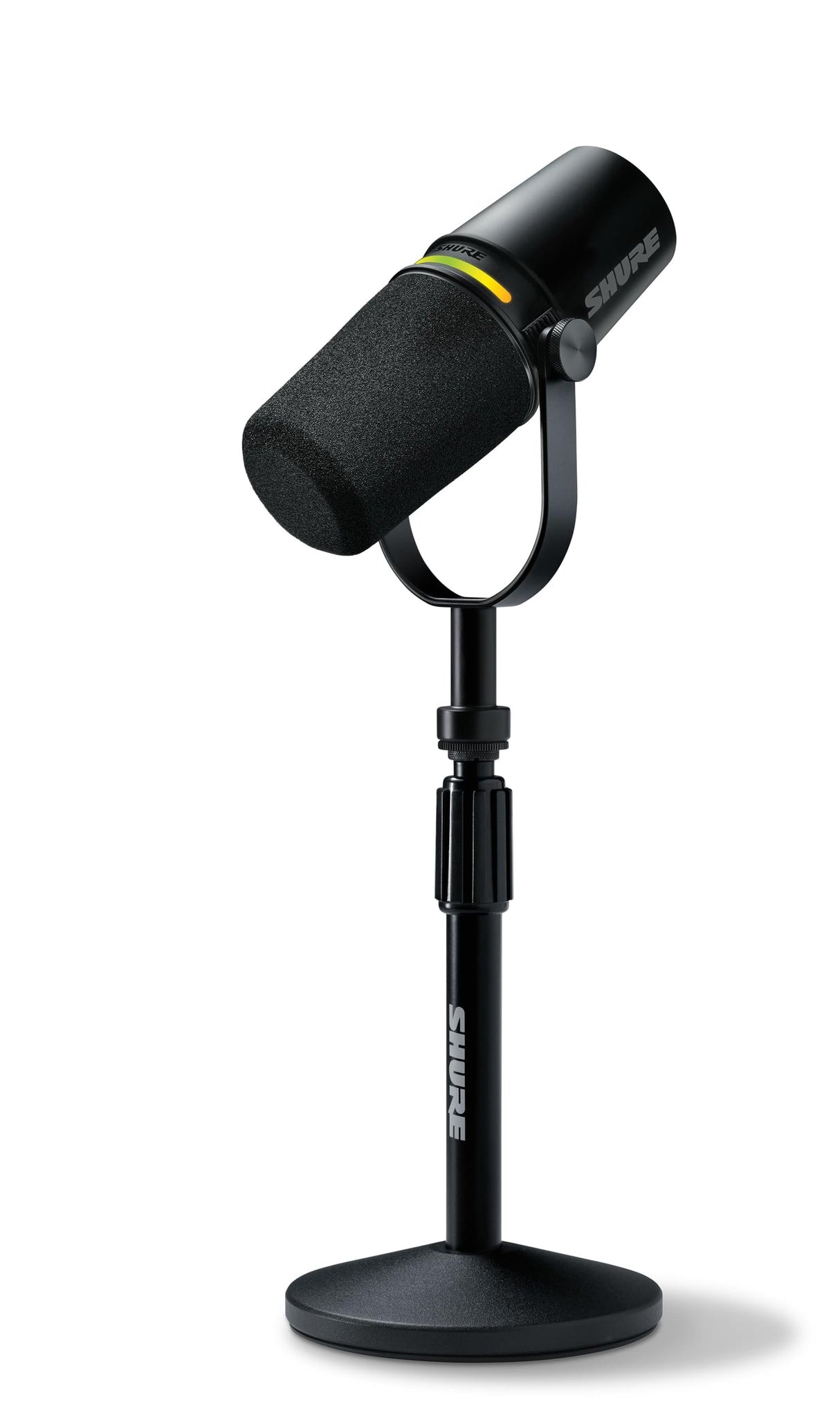 Shure MV7+ Micrófono para Podcast con Soporte de micrófono-Audio Mejorado, Panel táctil LED, Salidas USB-C y XLR, Modo de nivelación automática, Filtro Pop Digital, Efectos de reverberación - Negro