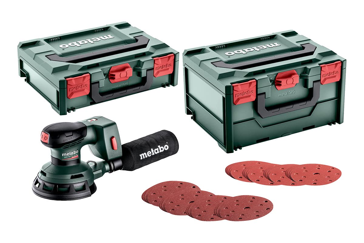 METABO 691200000 - Set lijadora excéntrica con motor sin escobillas versión SIN BATERIAS 18V Li-Ion SXA 18 LTX 125 BL + 100 hojas de lijar y maletín MetaBox 118