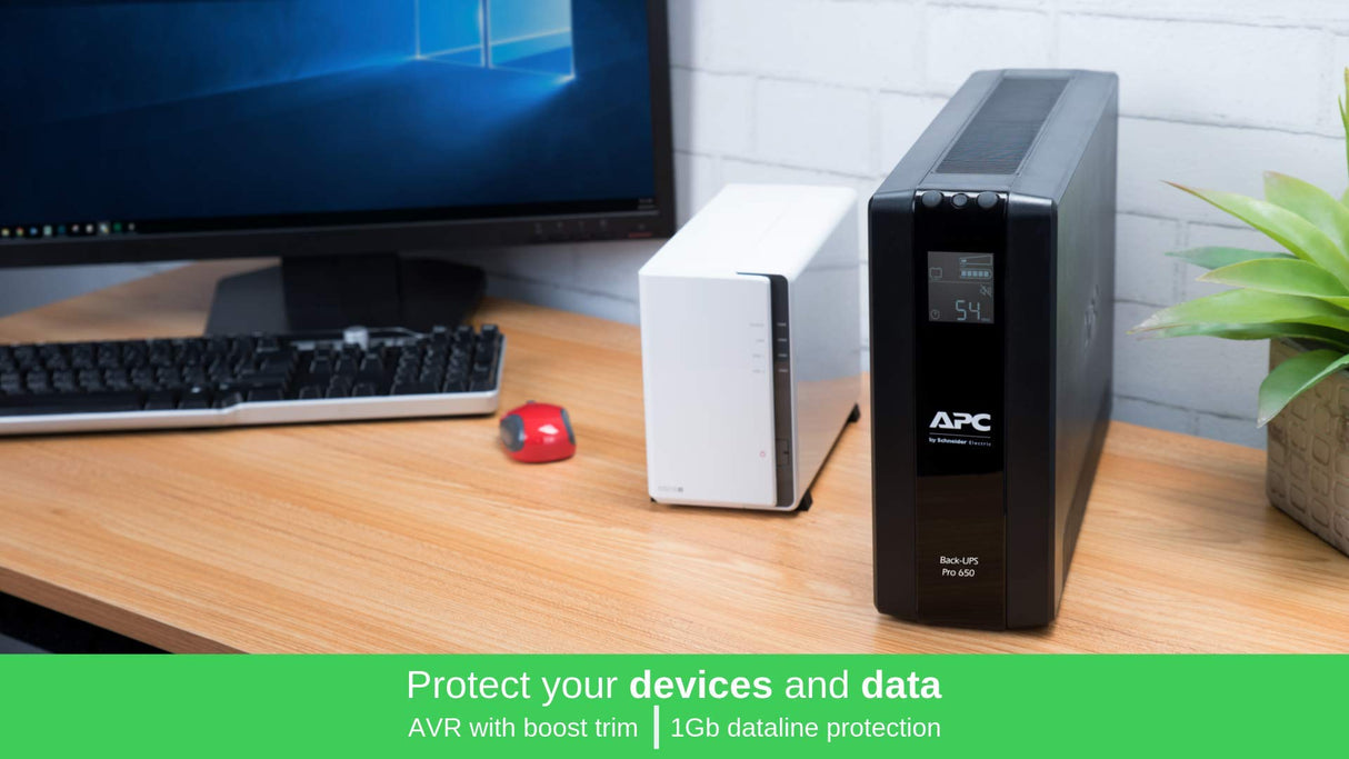 APC – Back UPS PRO by Schneider Electric - BR650MI - UPS 650VA (6 salidas IEC, Interfaz LCD, 1 GB de protección de la línea de datos)
