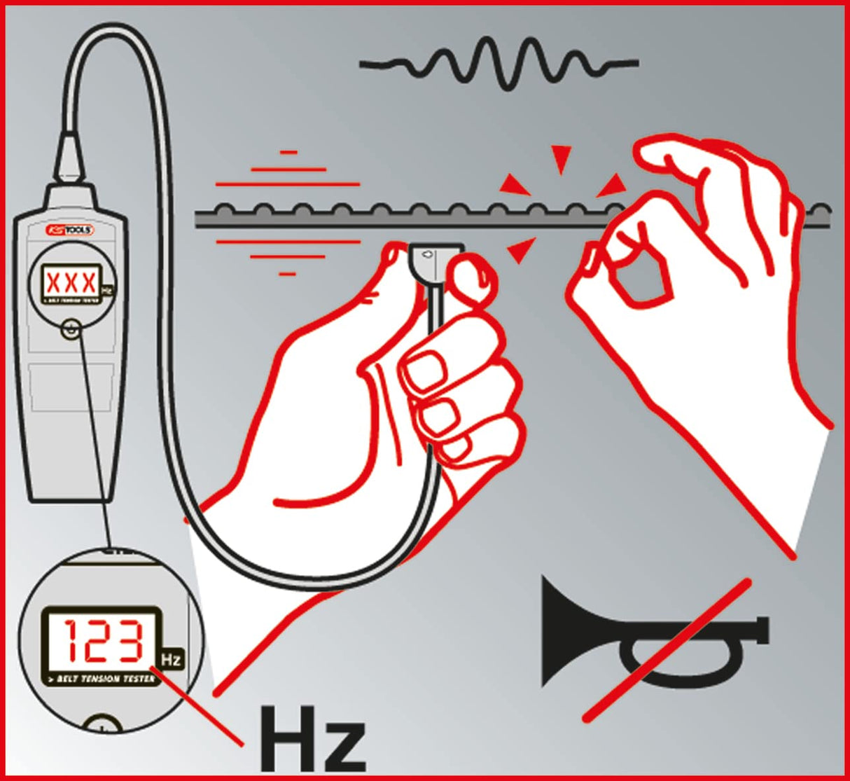 KS Tools 150.3165 Comprobador electrónico de tensión de correas HZ