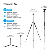SIRUI 65.55″ Trípode de Cámara de Aluminio, Cabeza de Bola Panorámica E-10 y Placa de Liberación Rápida para Arca Swiss, Carga de hasta 8kg, Convertible a Monopié - Traveler 7A